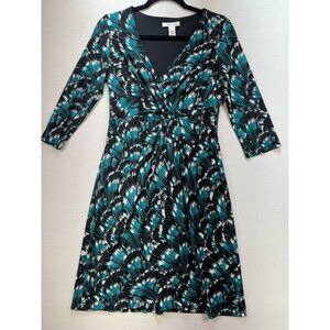 White House Black Market Womens Dress 3/4 Sleeve V-Neck Cross Front Size S Green